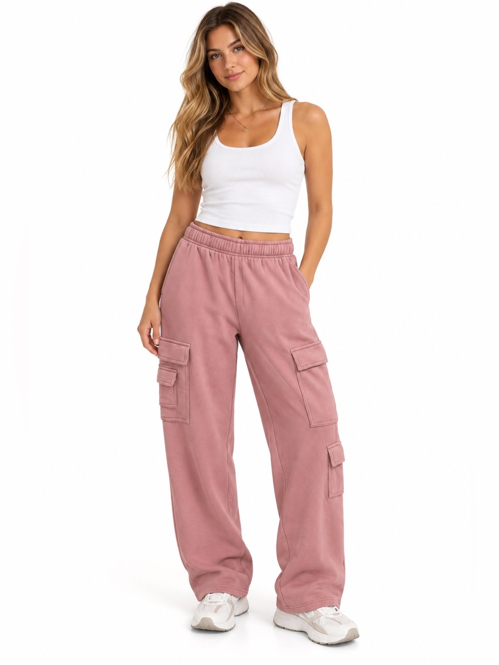 Garage Women’s Cargo Sweatpants Size M Dusty Rose Pink Multi Pocket Straight Leg